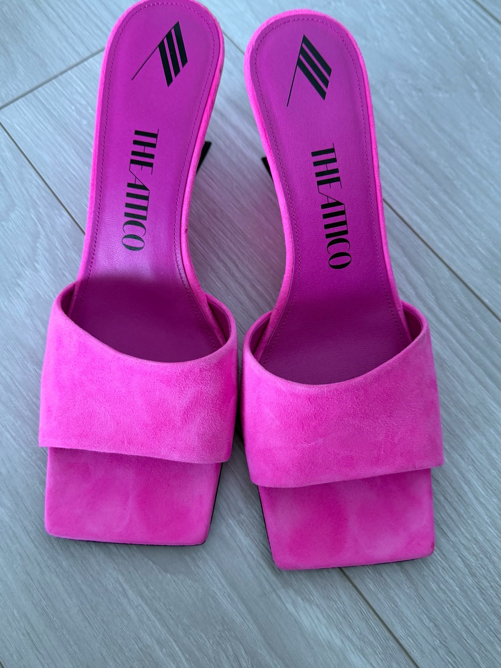The Attico Hot Pink Suede Slide Mules